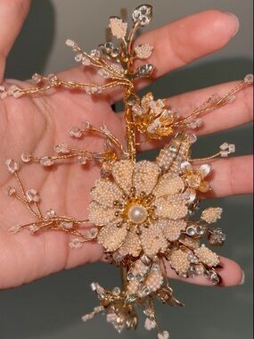 Handmade Gold Boho Floral Headband - Ivory and Gold